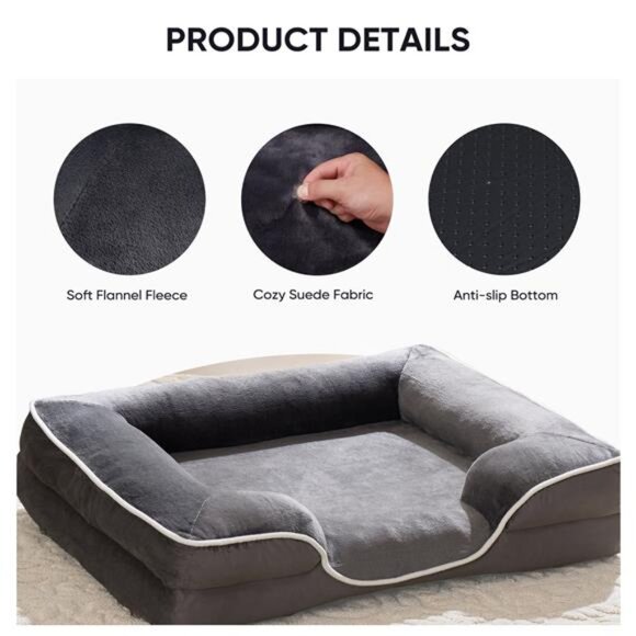 Dog Bed 28"x23" Orthopedic Dog Sofa Bed Medium, Supportive Foam Pet Couch - Picture 3 of 5